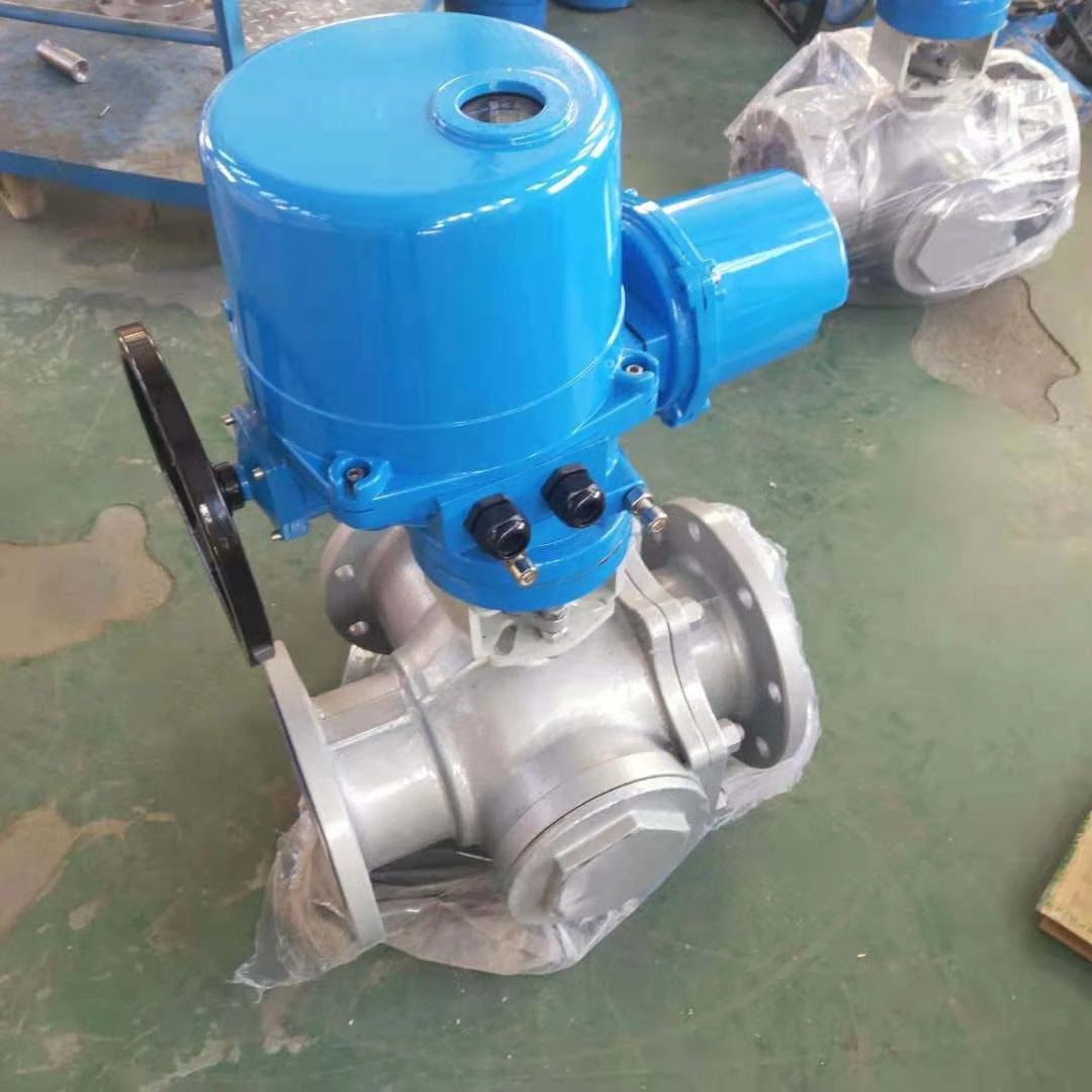 Electric part turn three way ball valve